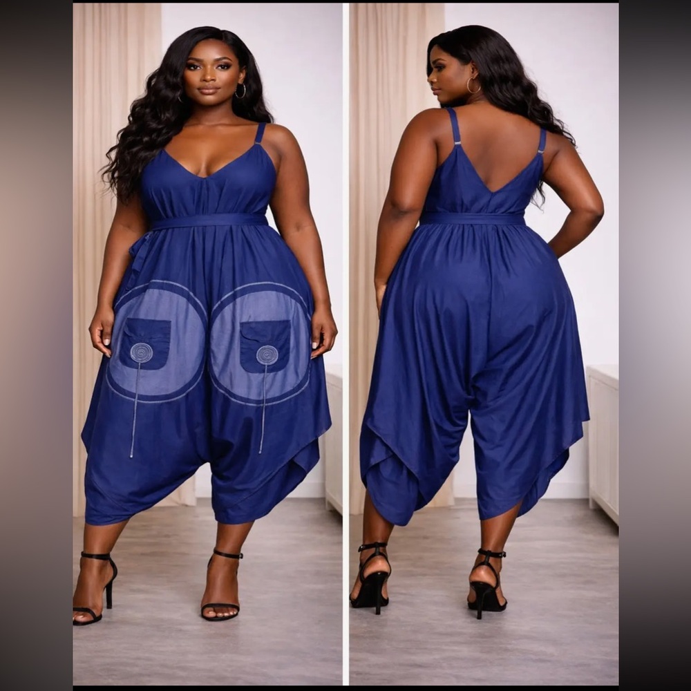Light Denim Sleeveless Harem Jumpsuit
